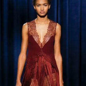 Givenchy NWT $8625. RUNWAY Burgundy Lace Fringe Pleats Dress Gown 8